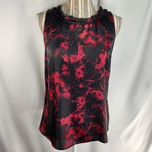 Dana Buchman Black & Red Abstract Print Sleeveless Beaded Neckline Top Sz Small
